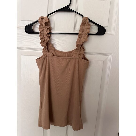 Tan Tank Top with Ruffle Straps Size Small - Picture 2 of 3